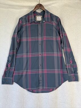 Flylow Mens Large Technical Pearl Snap Shirt Lightweight Plaid Western Sporty L